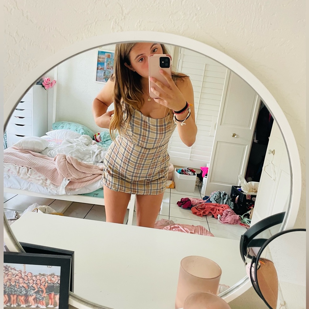 Tan plaid romper